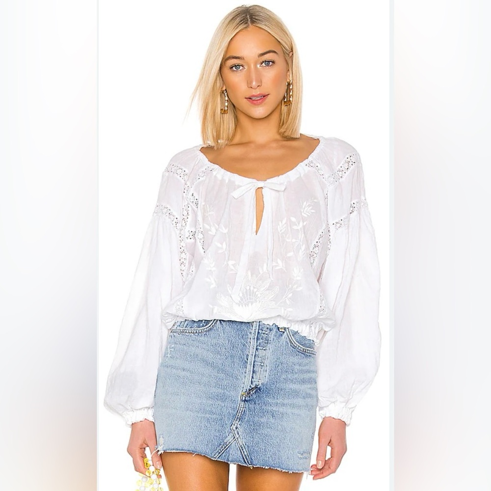 Free People Maria Maria White Embroidered Lace Boho Blouse Top Size M Excellent